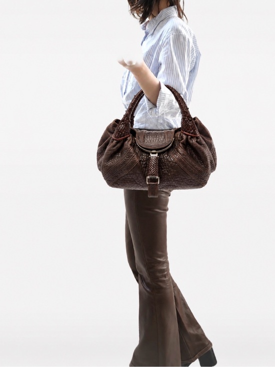 Fendi Handbags - Fendi Spy Bag Braided Handle Brown Leather Shoulder Bag